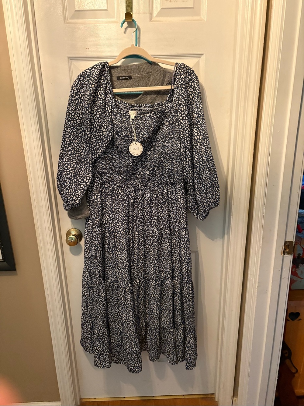 ODDY Navy and White Floral Smocked Midi Dress